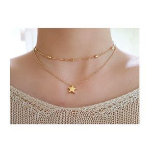 Layered Star Choker Necklace (Gold)
